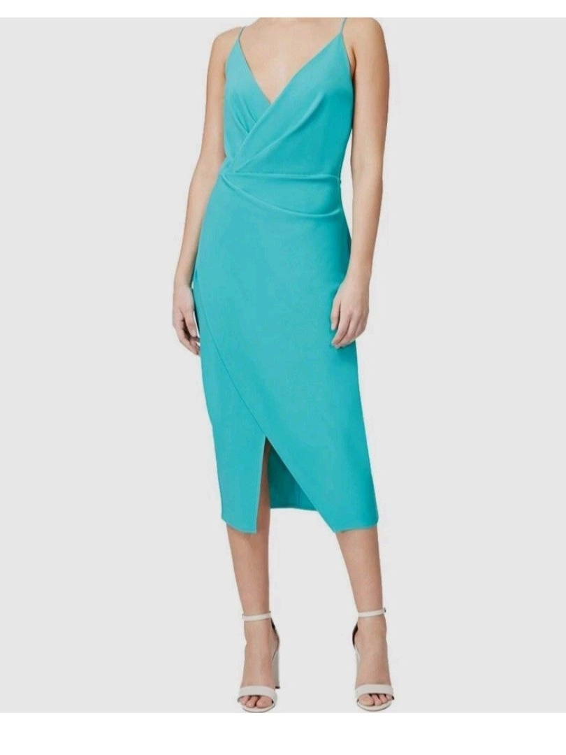 Nwot Betsey Johnson Turquoise Faux-Wrap Midi-Dress - 8